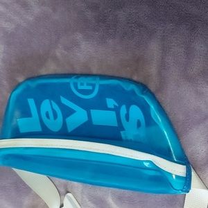 Unique Levi's blue vinyl fanny pack with zippered pouch front and back